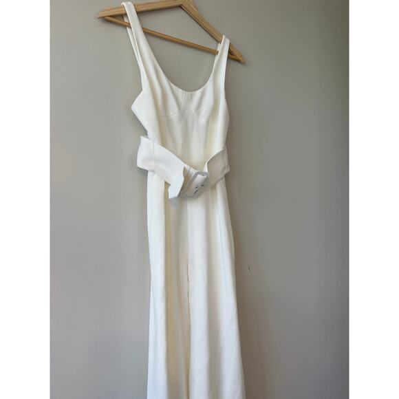 NWT Jonathan Simkhai Belted Crepe Wide Leg Jumpsuit Women's White Size: 0 - Picture 4 of 12